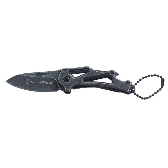 Smith & Wesson&reg; 1100064 Stonewash Drop Point Frame Lock Folding Knife Keychain