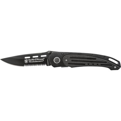 Homeland Security® Liner Lock Folding Knife Partially Serrated Drop Point Blade Aluminum Handle