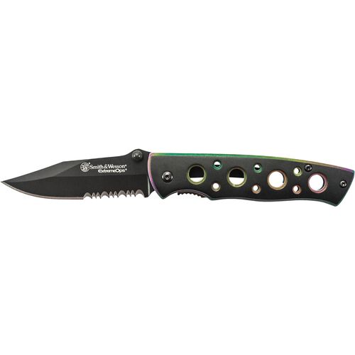 Extreme Ops Liner Lock Folding Knife Partially Serrated Clip Point Blade Aluminum Handle