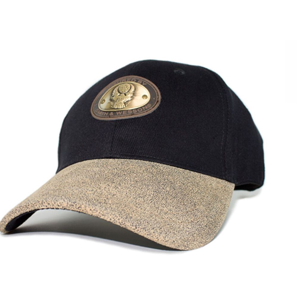 Blk Brushed Twill Cap W/Dis Leat Brim Smith & Wesson